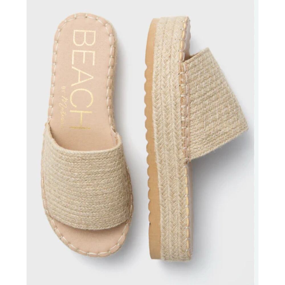 Coconuts by Matisse Beige Raffia Platform Slide Sandals